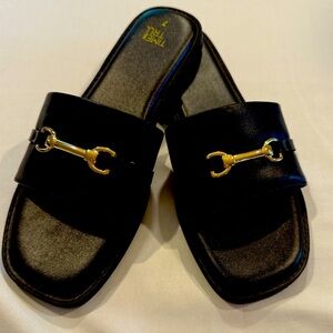 Time and Tru Black Horsebit Slide Sandals – Size 7, NWT, Classic Square Toe